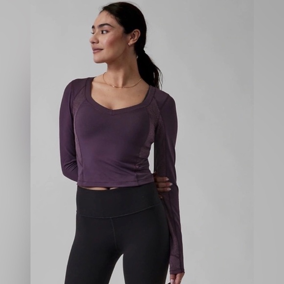Athleta Shanti Lace Cropped Longsleeve Top - Picture 1 of 9